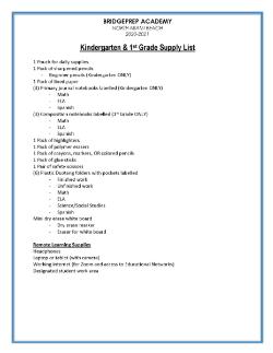 2020-2021 School Supply Lists!